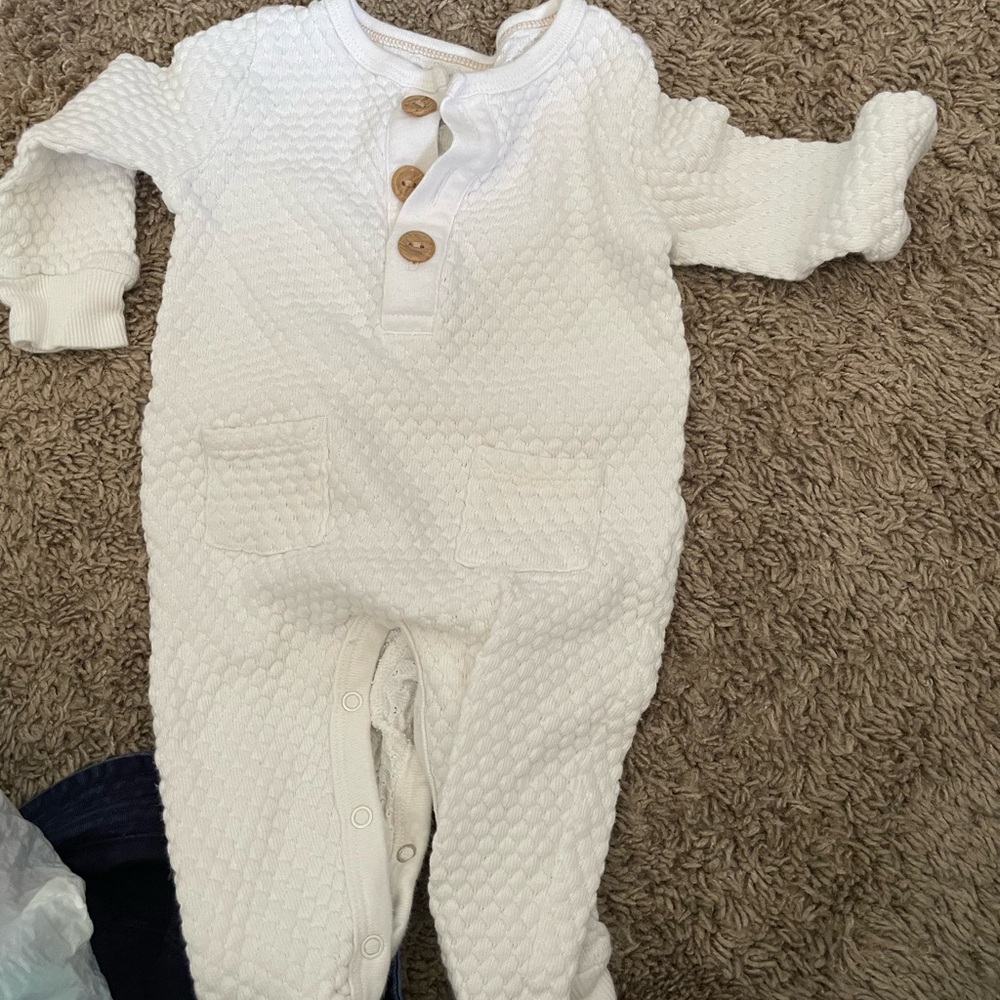 White Textured Knit Footie One Piece